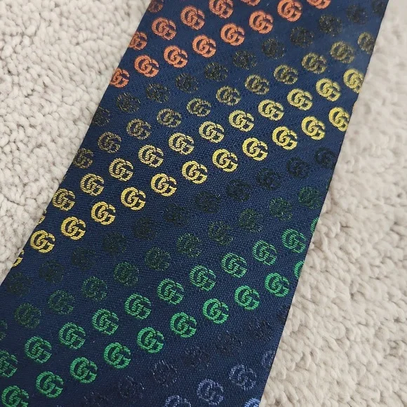Gucci Men's Tie Navy Multicolor GG Logo NWOT